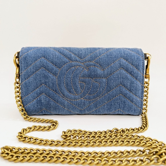✨️💎Rare Authentic Limited Edition Gucci marmont Denim Pearl GG Logo Long Wallet - Picture 6 of 15